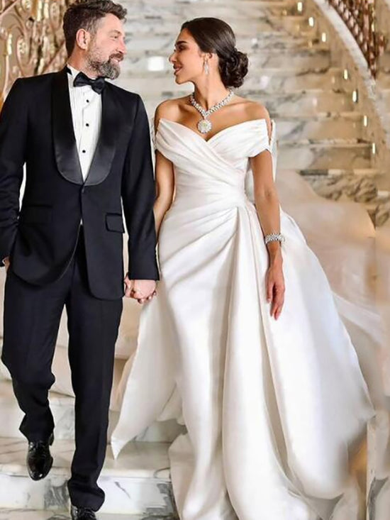 Satin Mermaid Trumpet Wedding Dress Off The Shoulder Bridal Gown