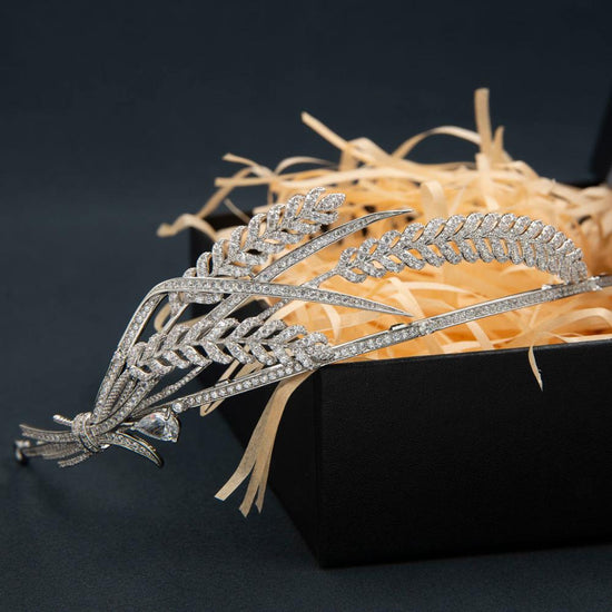 Classic Cubic Zirconia Wheat Tiara Crystal Princess Tiara Wedding Hair Crown