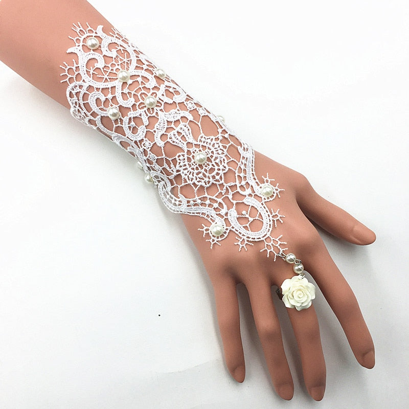 Lace Pearl Rhinestones Bridal Wedding Wristband Glove