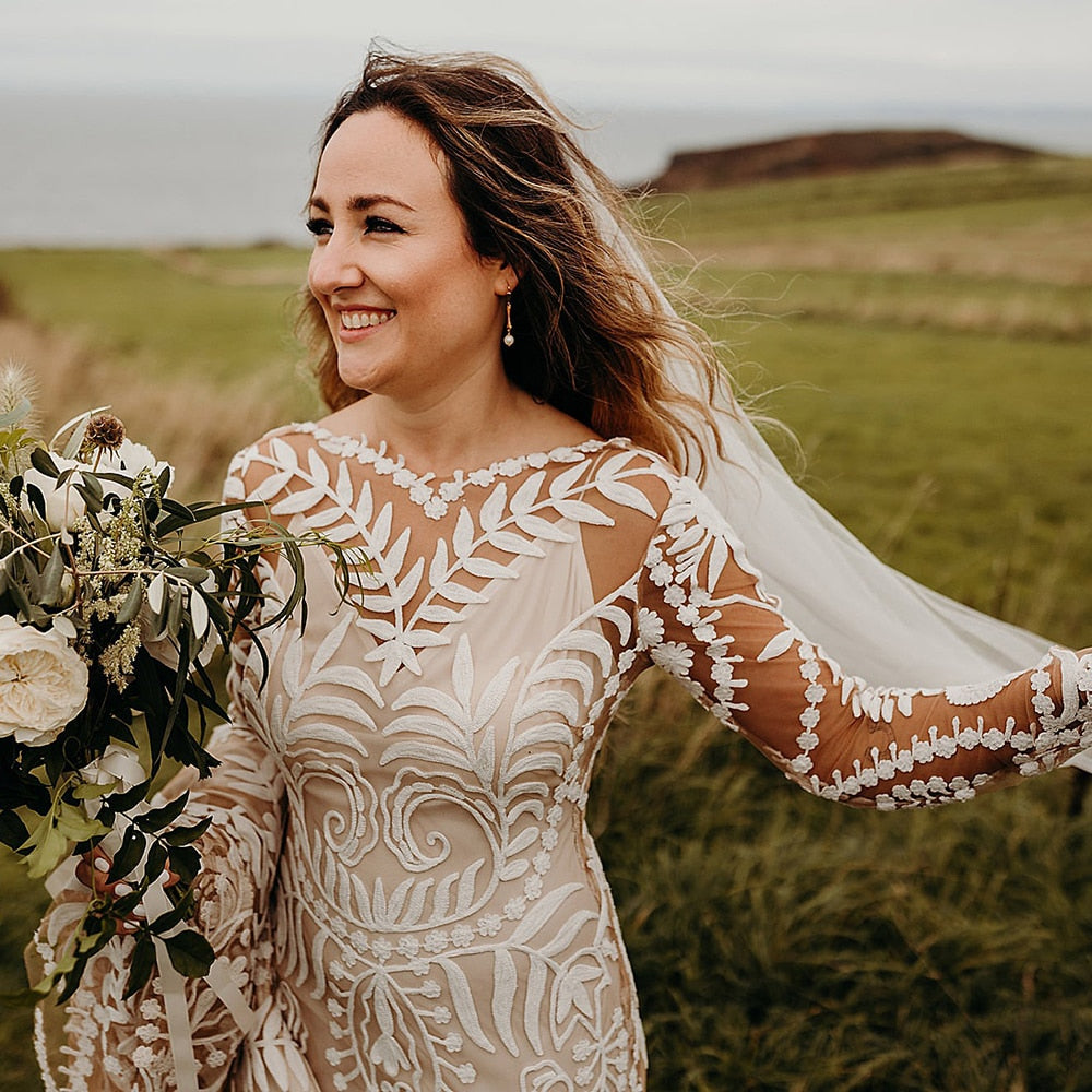
                      
                        Country Boho Beach Destination Wedding Dress Two Pieces Lace Illusion Mermaid Bridal Gown
                      
                    