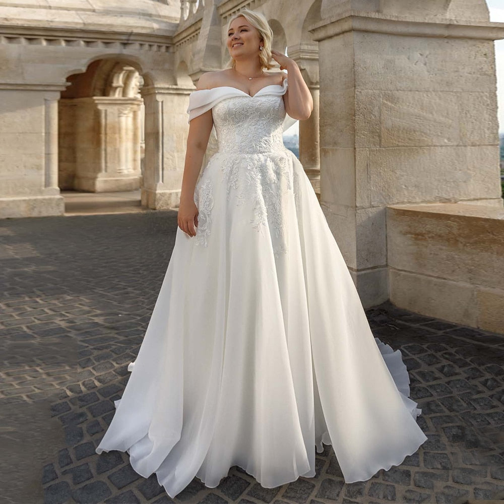 Elegant Organza A-line Sweetheart Off The Shoulder Court Train Wedding Bridal Gown