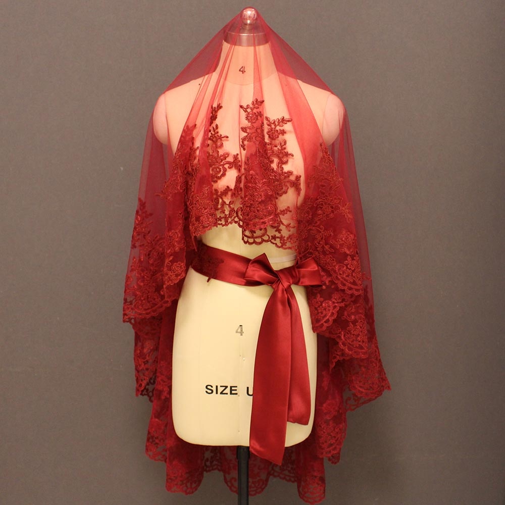 
                      
                        Fingertip Burgundy Bridal Veil Wedding Accessory
                      
                    