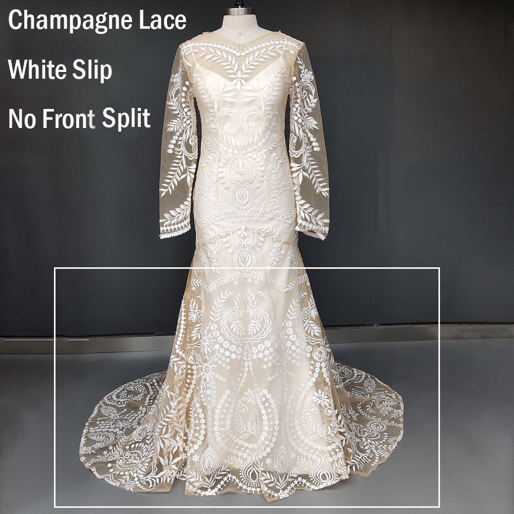 
                      
                        Country Boho Beach Destination Wedding Dress Two Pieces Lace Illusion Mermaid Bridal Gown
                      
                    