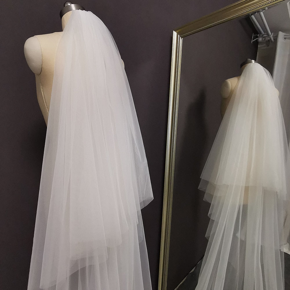 As Seen in Brides, Floor Length Veil, Simple Wedding Veil, Single Layer Veil,  Long Veil, Sweep Veil, White Ivory Blush Champagne Nude 