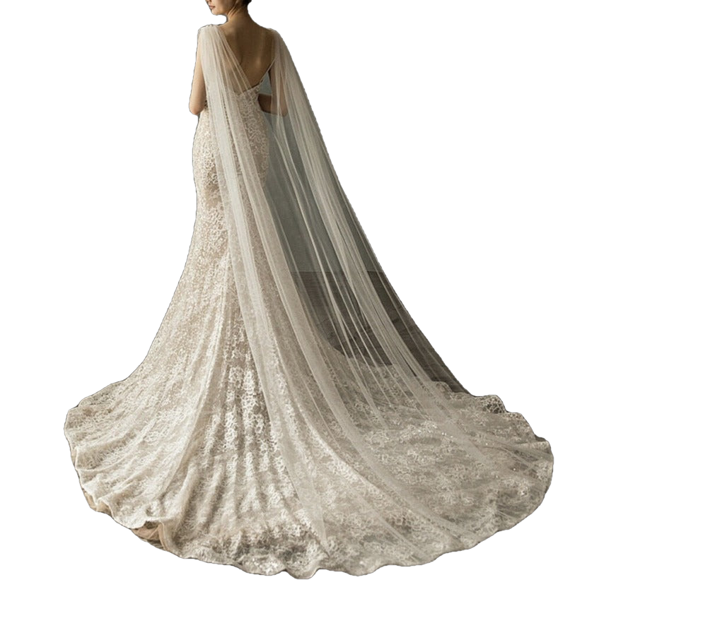 
                      
                        White Ivory Wedding Crystal Rhinestone Bridal Shoulder Veil Cathedral Tulle Long Cape
                      
                    