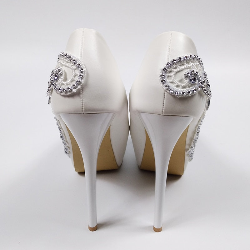 
                      
                        Super High Heel White Flower Wedding Bridal Party Shoes
                      
                    