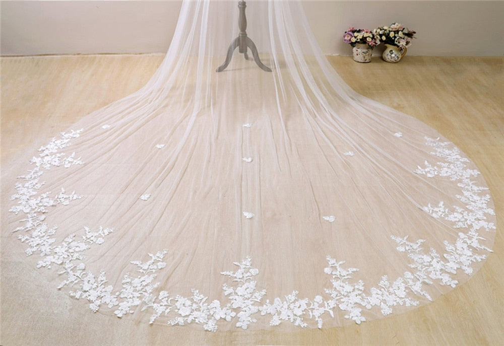 
                      
                        White Ivory Wedding Lace Bridal Shoulder Veil Cathedral Tulle Long Cape
                      
                    