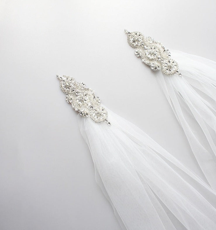 White Ivory Wedding Crystal Rhinestone Bridal Shoulder Veil Cathedral Tulle Long Cape