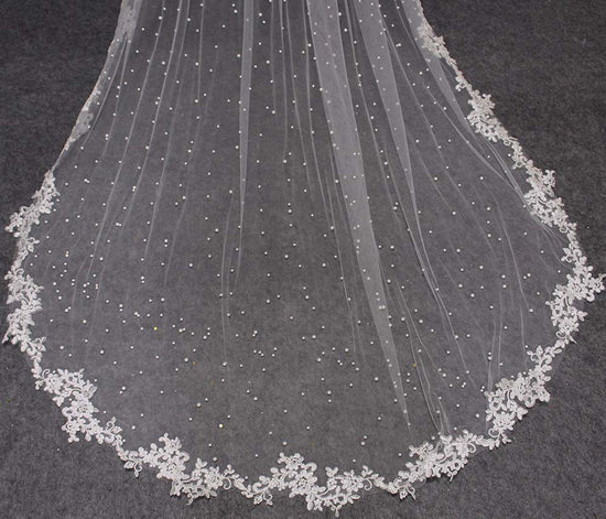 One Layer Lace Edge with Pearls 2.5 Meters Long Bridal Veil
