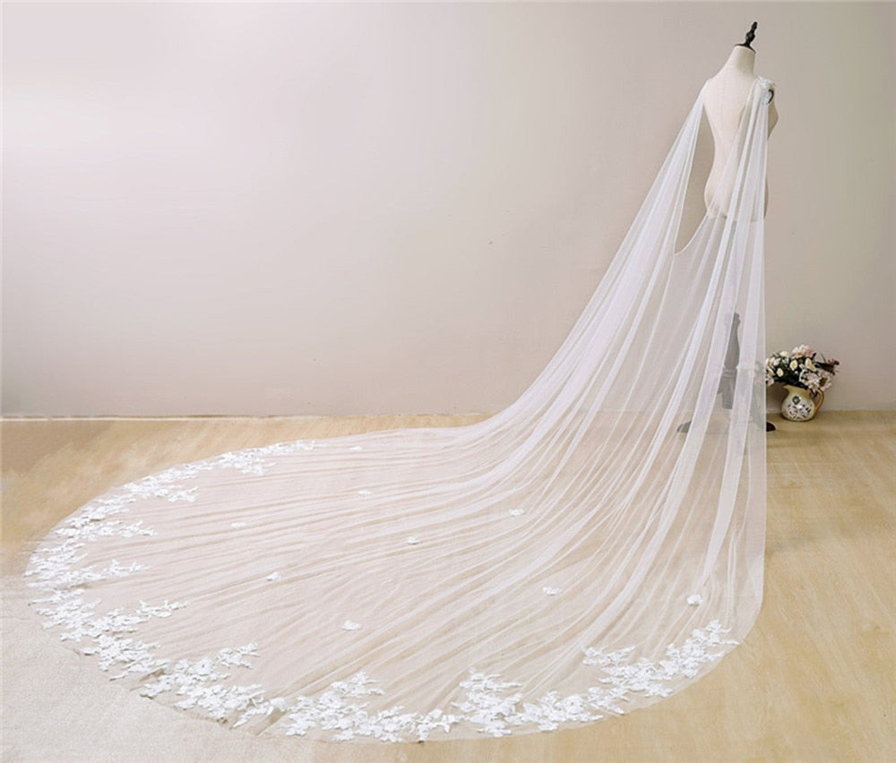 
                      
                        White Ivory Wedding Lace Bridal Shoulder Veil Cathedral Tulle Long Cape
                      
                    
