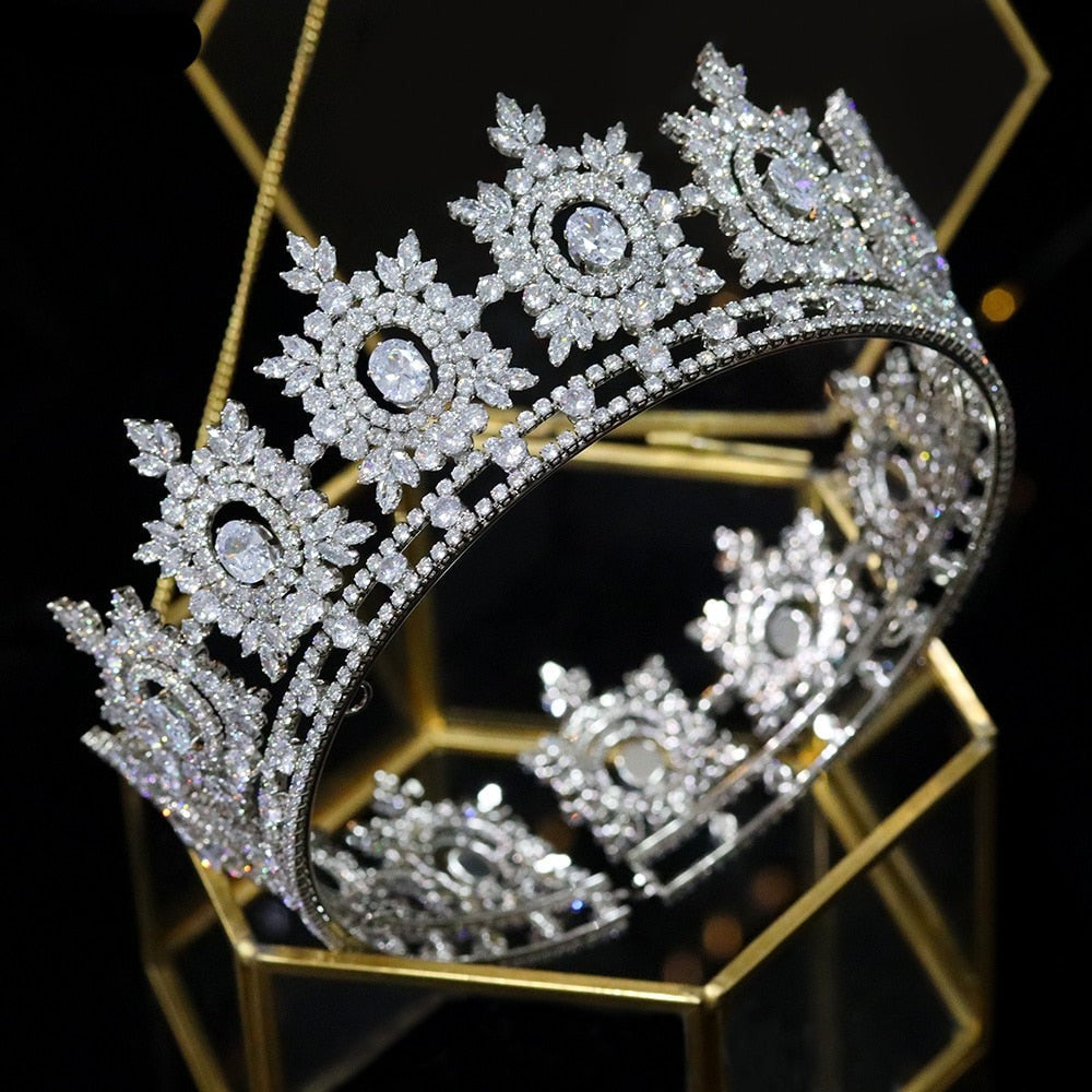 Luxury Zircon Wedding Birthday Full Round Crown Bridal Princess Pageant Headpiece