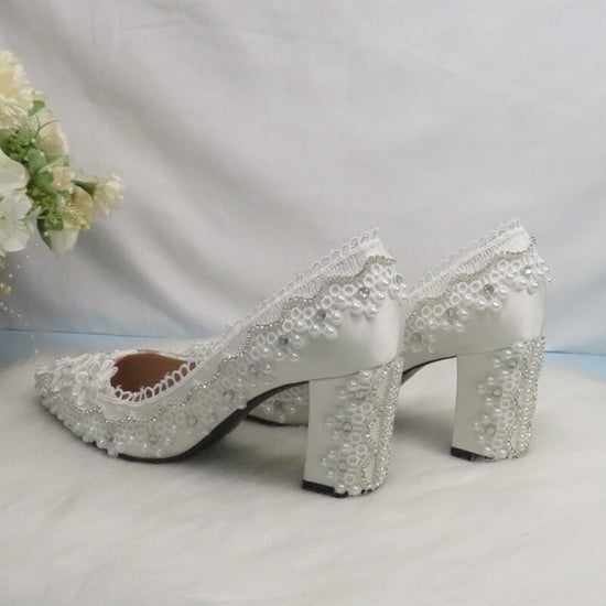 Thick Heel Pointed Toe Wedding Shoes High Heels Ladies Fashion Pumps