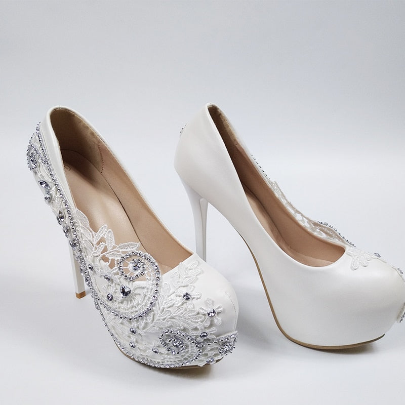 White Rhinestone Bridal Shoes 4 Inches High Heel Shoes For Wedding Dress  For Wedding, Party, Nightclub, Prom Elegant Matching Pumps For Women From  Nancy1984, $70.87 | DHgate.Com