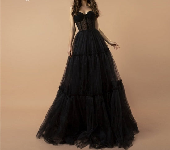 Black Wedding Dress Sweetheart Backless A-Line Boho Bridal Gown