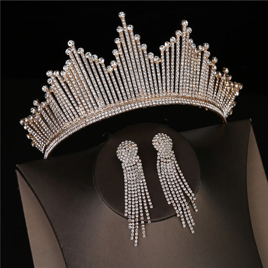 Silver Color Crystal Bridal Tiara Crown With Earrings Rhinestone Pageant Hair Accessories