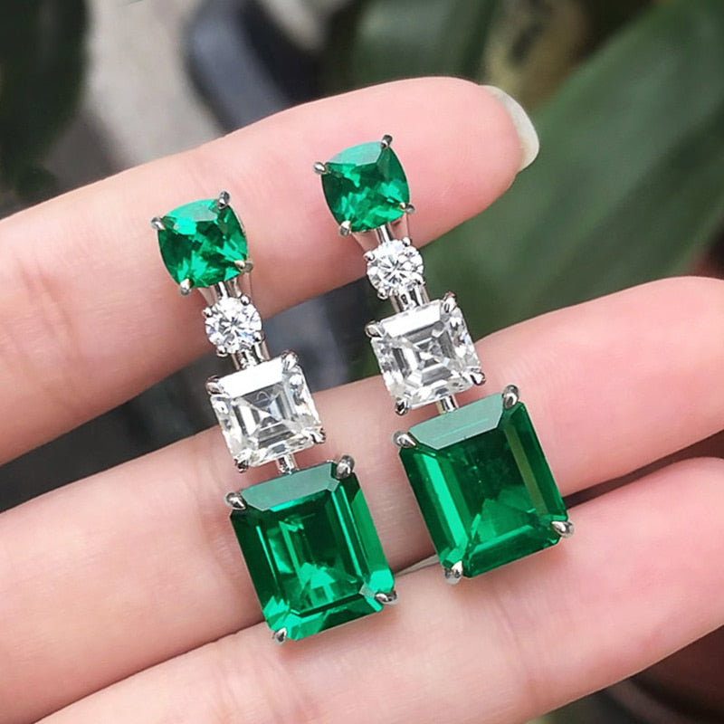 Emerald Green White Stud Earrings Wedding Party Jewelry