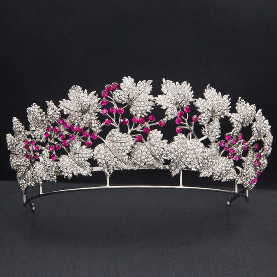 Danish Royal Silver Ruby Tiara Crystal  Princess Crown Wedding  Hair Accessory