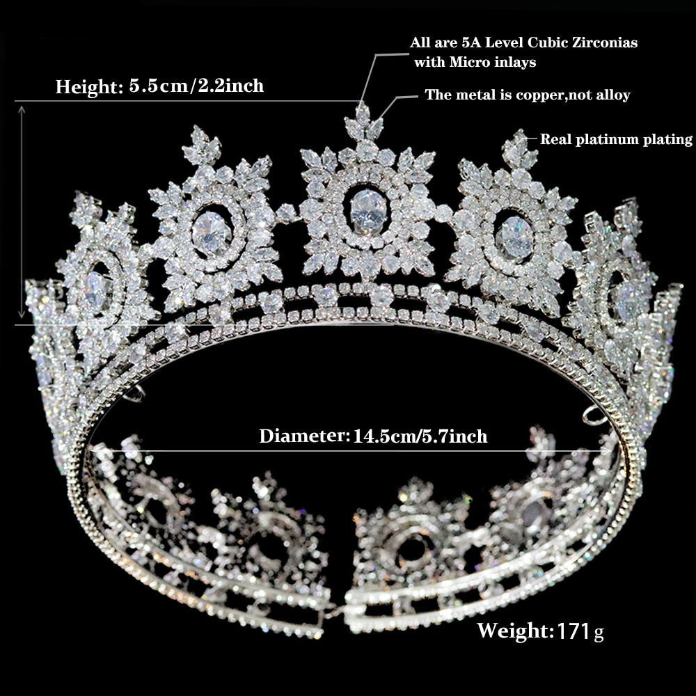 
                      
                        Luxury Zircon Wedding Birthday Full Round Crown Bridal Princess Pageant Headpiece
                      
                    