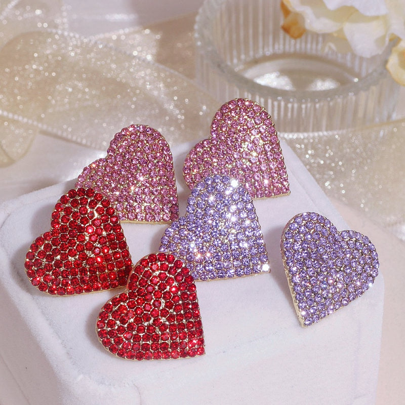 Sparkling Rhinestone Love Heart Shaped Earrings Dinner Party Stud Earring