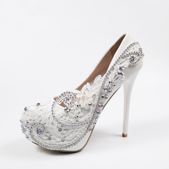 Super High Heel White Flower Wedding Bridal Party Shoes
