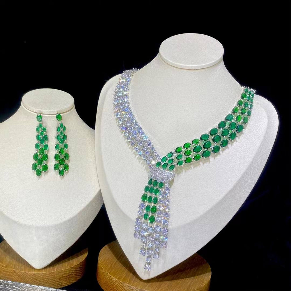 2 Piece Tassel Necklace Cubic Zirconia Jewelry Set Wedding Party Jewelry