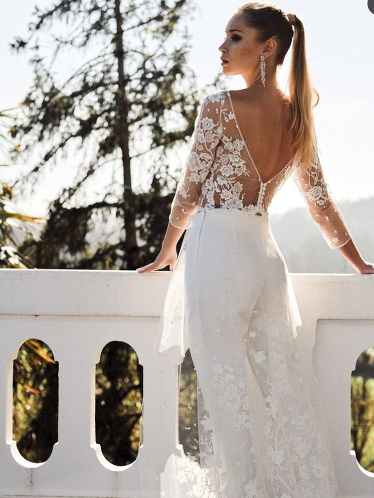 Load image into Gallery viewer, Wedding Dress  One Piece Jumpsuit Backless Lace Bridal Gown
