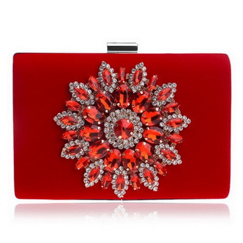 Single Side Sun Diamond Crystal Evening Bag Clutch Rhinestones Purse