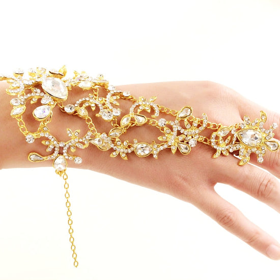 Load image into Gallery viewer, Crystal Bridal Bracelet / Wedding Bangle Glove Hand Chain Bridal Jewelry
