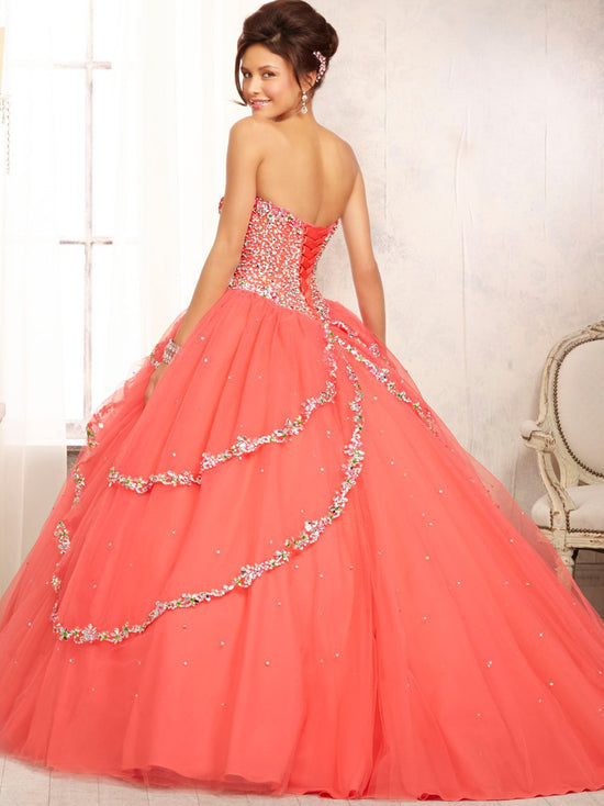 Sweetheart Sleeveless Beaded Tulle Formal Gown Quinceañera Dresses