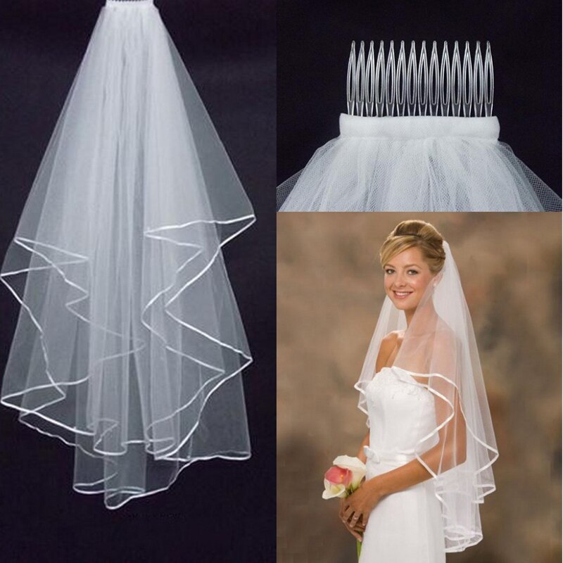 White/Ivory 2 Layer Elbow Wedding Bridal Veil with Comb