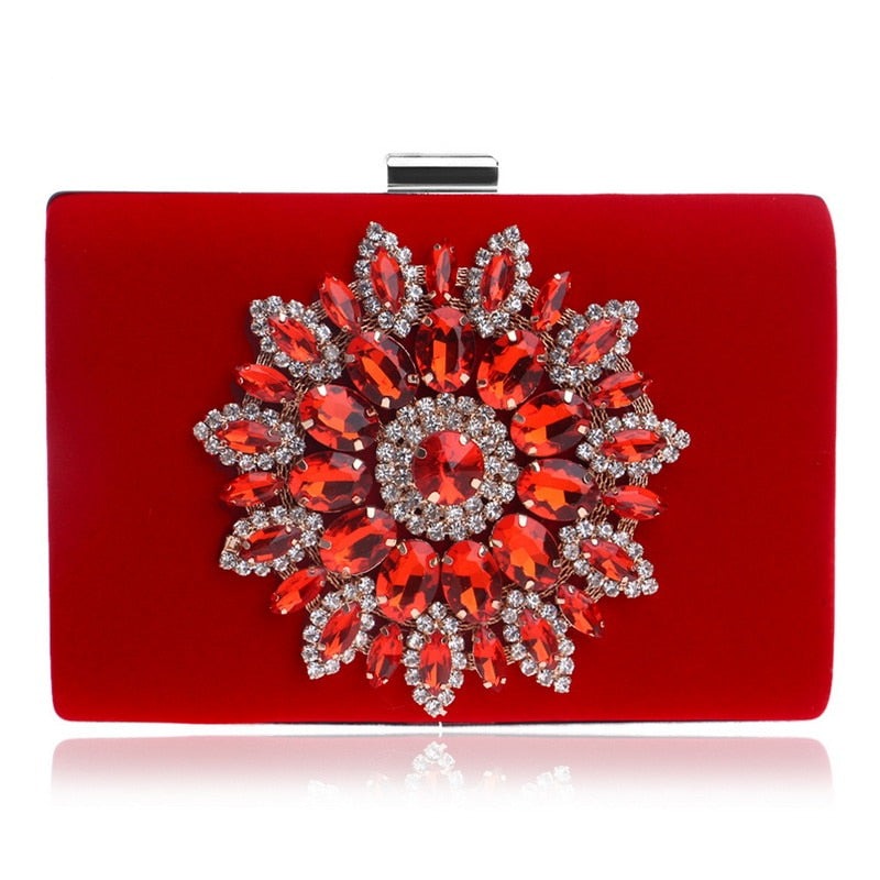 Single Side Sun Diamond Crystal Evening Bag Clutch Rhinestones Purse