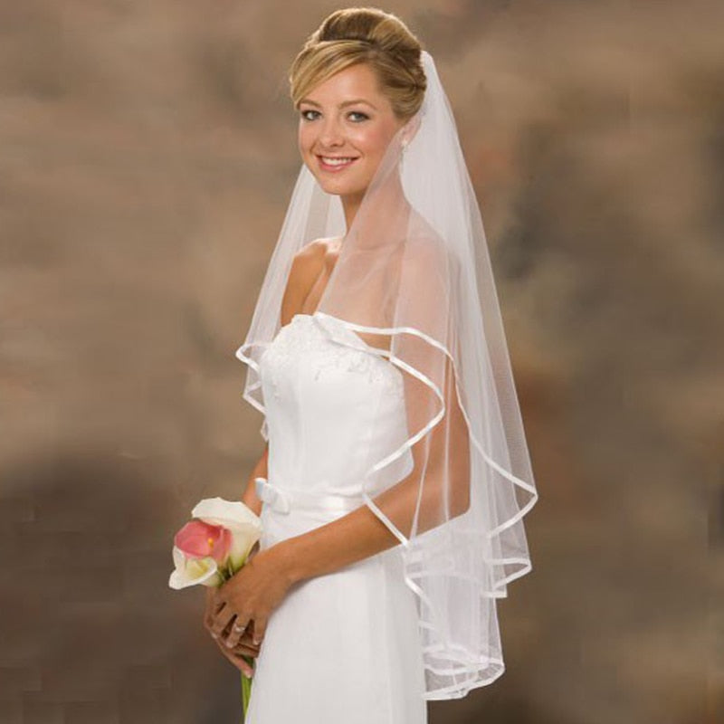 SLBRIDAL Two-Layer Wedding Veils With Combs Ivory Bridal Veils Wedding –  DorrisDress