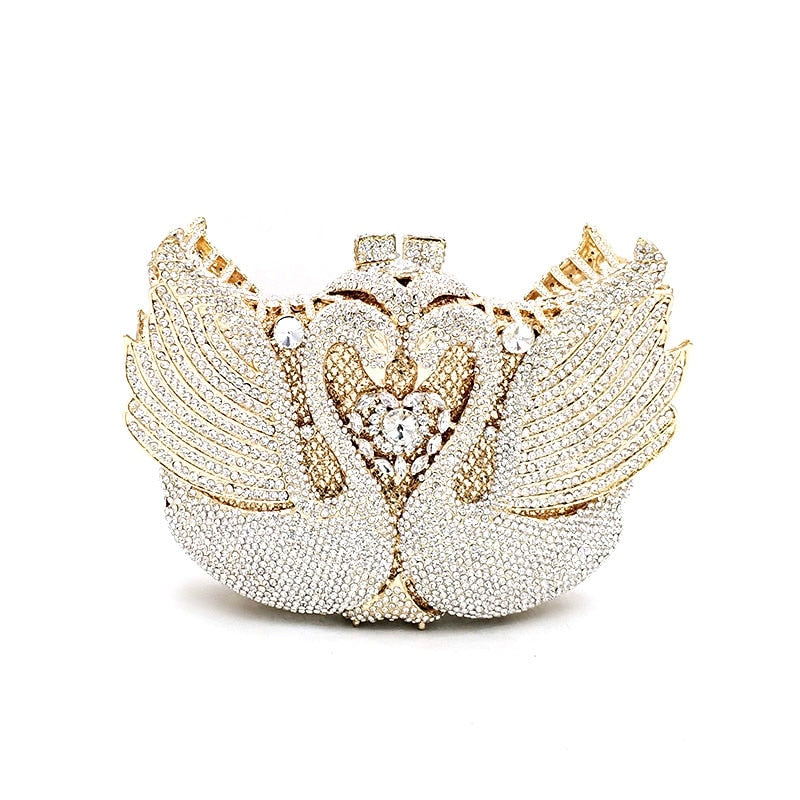 Luxury Diamond Crystal Clutch Bridal Wedding Party Mini Swan Purse
