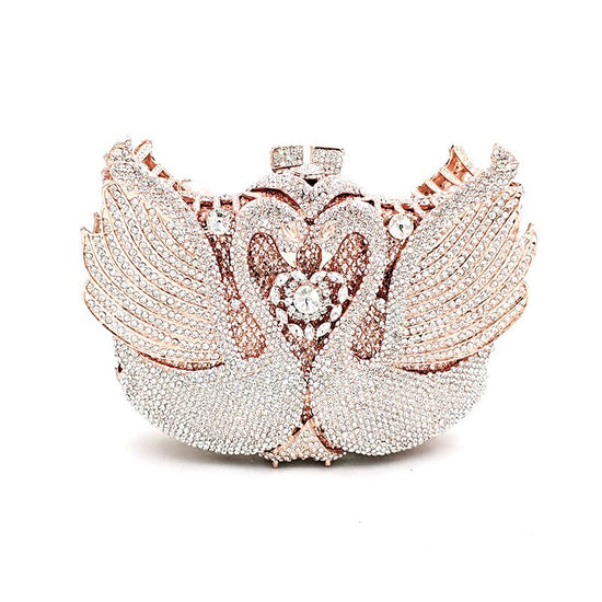 Luxury Diamond Crystal Clutch Bridal Wedding Party Mini Swan Purse