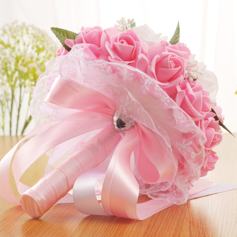 Load image into Gallery viewer, Elegant Hand Held Rose Wedding Bouquet Romantic Flower Pearl Crystal Satin Flowers

