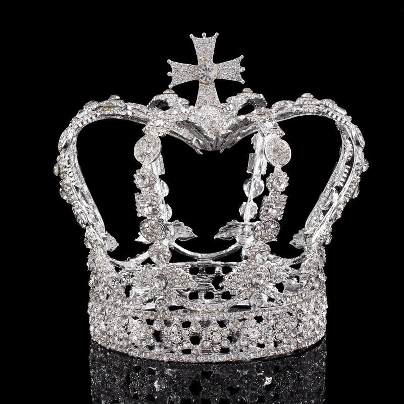 Petite Crystal Queen King Full Round Coronation Crown Pageant Accessory