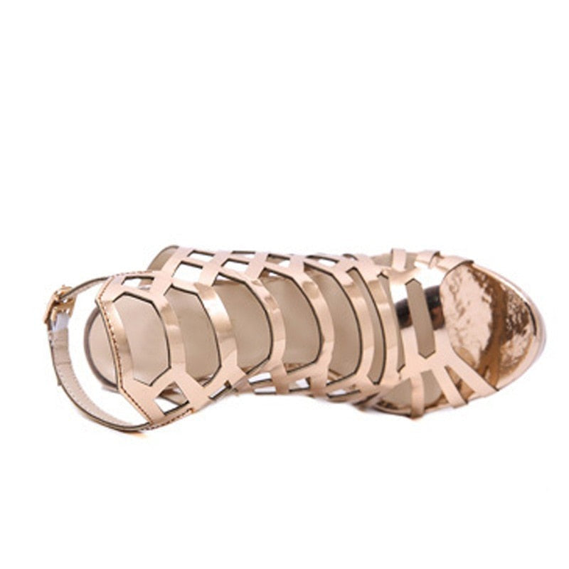 Open Toe Thin Heels Gladiator Sandals Champagne Ladies Shoes