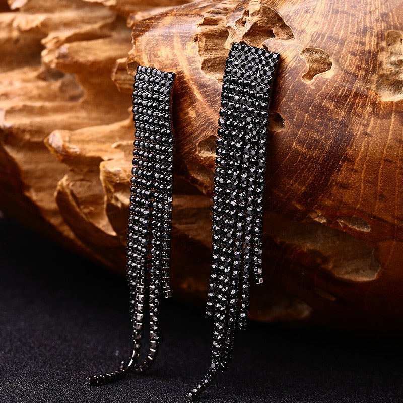 Ad Stone Black Long Chain Earrings For Wedding Party For Girls Crystal  Alloy Drops & Danglers