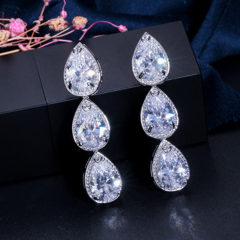 
                      
                        Brilliant Silver Color Cubic Zircon Long Tear Drop Earrings
                      
                    