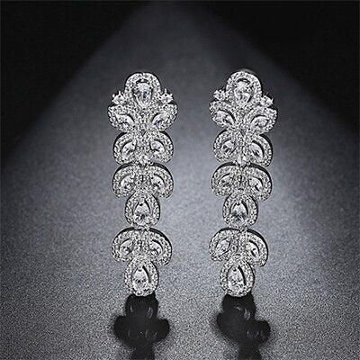 Cubic Zirconia Long Drop Earrings for Woman Luxury Fashion Accessory