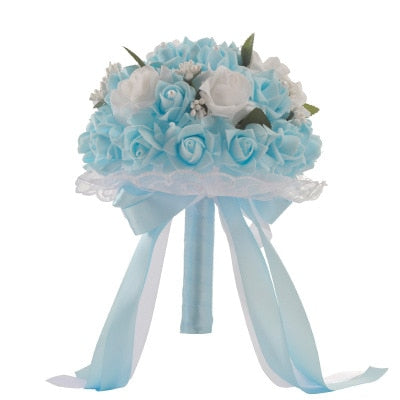 Elegant Hand Held Rose Wedding Bouquet Romantic Flower Pearl Crystal Satin Flowers