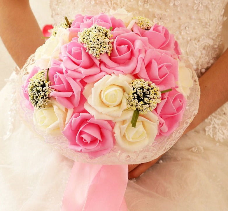 Bridal Wedding Artificial Bouquet Bridesmaid Rose Flower Hand Held Bridal Accessory