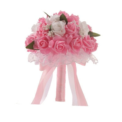Load image into Gallery viewer, Elegant Hand Held Rose Wedding Bouquet Romantic Flower Pearl Crystal Satin Flowers
