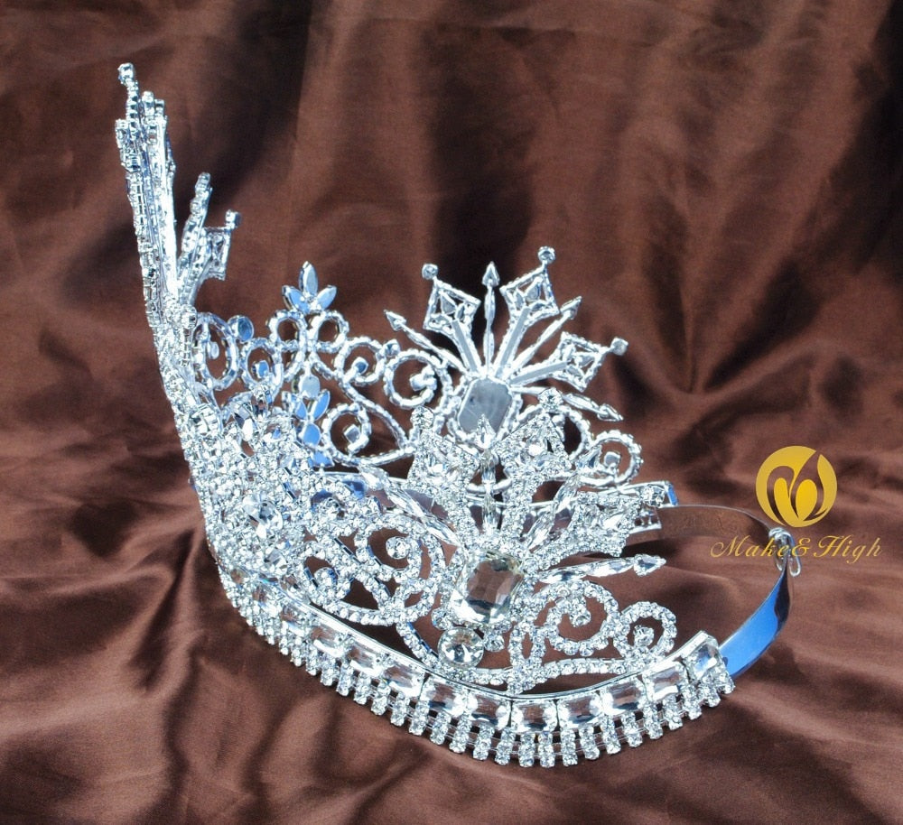 Luxurious Pageant Tiara Large Crown Clear Austrian Rhinestone Crystal