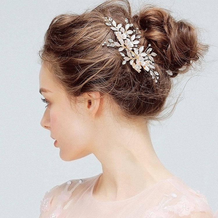 Handmade Golden Austrian Crystals Rhinestone Flower Wedding Bridal Headpiece Hair Accessories