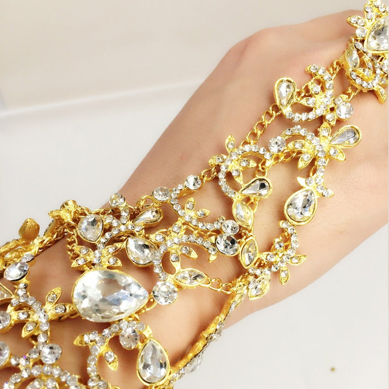 Load image into Gallery viewer, Crystal Bridal Bracelet / Wedding Bangle Glove Hand Chain Bridal Jewelry
