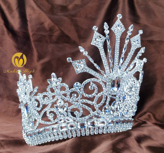 Luxurious Pageant Tiara Large Crown Clear Austrian Rhinestone Crystal