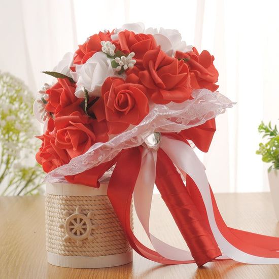 PE Rose Ribbon Hand Flower Bridal Wedding New Wedding Elegant