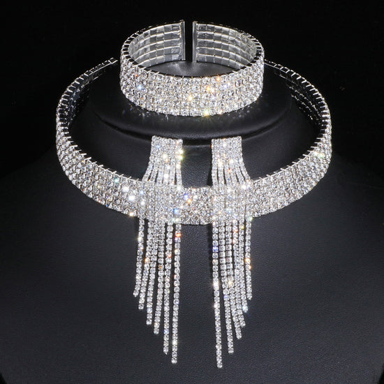 Classic Elegant Tassel Crystal Rhinestone Jewelry Set