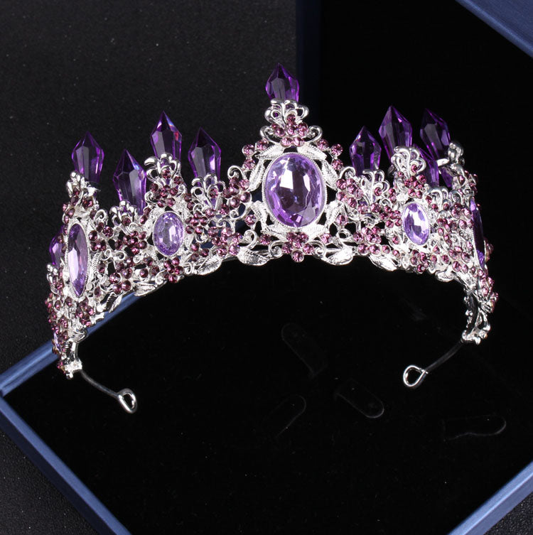Noble Purple Crystal Necklace Earrings Crown Tiara Jewelry Set Party Accessories
